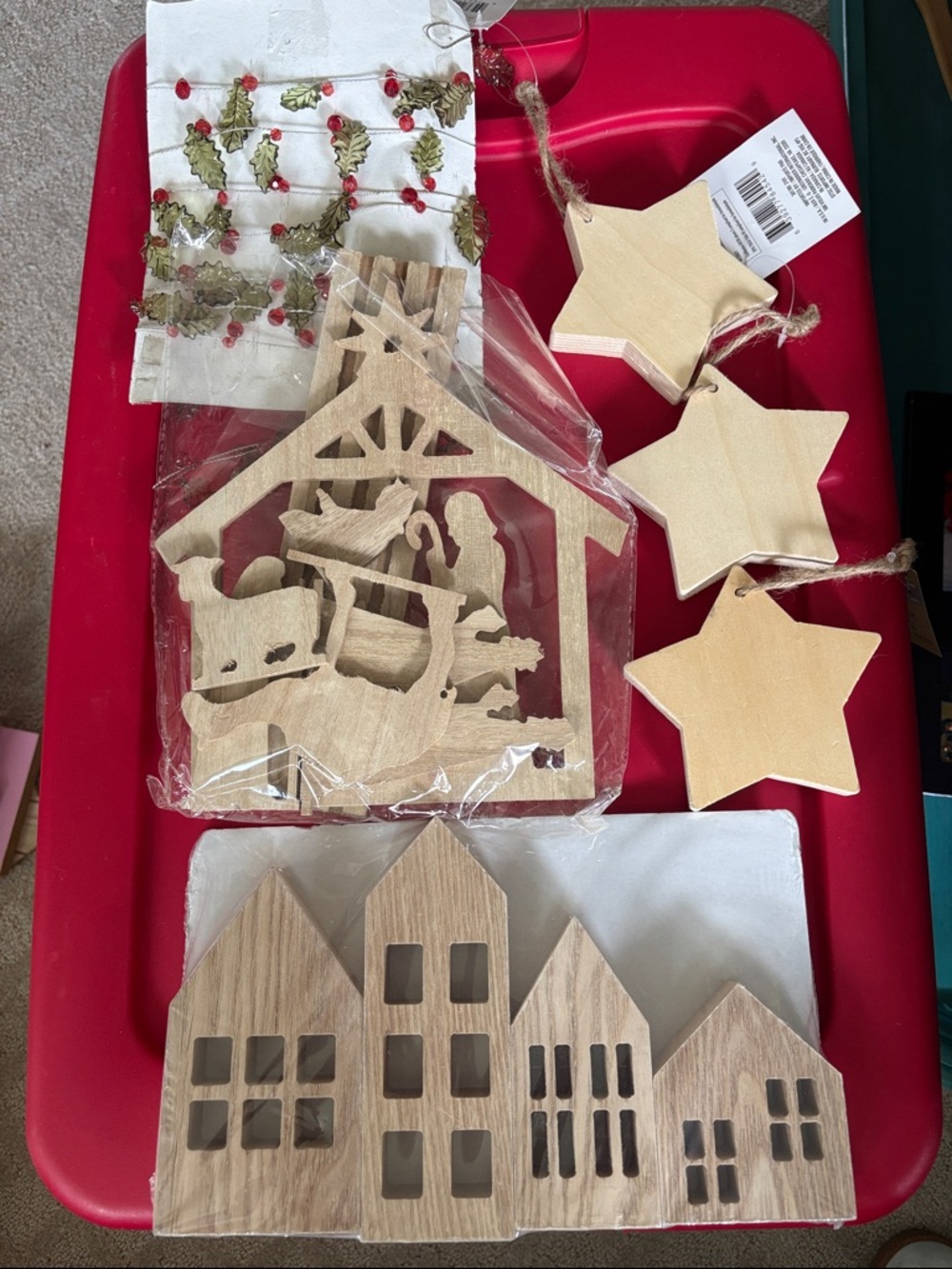 Wooden Nativity, Stars, and Target Houses Natural